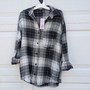 NWT-Wild Fable button down black plaid flannel with pockets- XXS